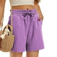 thumbnail image 5 of Akafmk Womens Summer Shorts Solid Color Casual Drawstring Wide Leg Sports Shorts with Pocket Purple 2XL, 5 of 5
