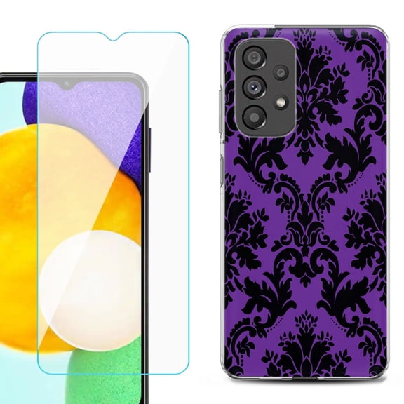 Slim-Fit Gel TPU Phone Case for Samsung Galaxy A23 5G, with Tempered Glass Screen Protector, by OneToughShield ® - Victorian Purple/Black