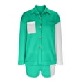 thumbnail image 6 of Usmixi Lounge Set for Women Womens 2 Piece Button Outfits Fashion Color Patchwork Lapel Long Sleeve Corduroy Shirts and Shorts Lounge Sets Ladies Jacket Shirt Matching Sets Under $10, 6 of 6