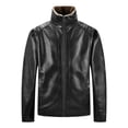 thumbnail image 6 of Atkumj Mens Bomber Jacket Fashion Stand Collar Zip Up Outdoor Faux Leather Jacket Casual Solid Color Fleece Lined Warm Jackets for Men 5XL, 6 of 7