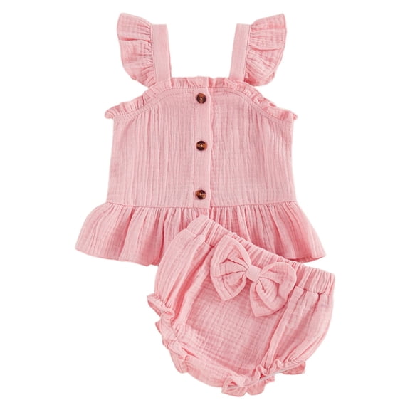 BemeyourBBs Newborn Baby Girls Summer Clothes Cute Infant Baby Girl 2 Piece Outfits Adorable Solid Color Flying Short Sleeve Button Down Ruffle Tank Tops and Shorts Set