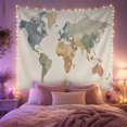 thumbnail image 2 of World Map Across Muted Continents and Curved Routes, Calming Minimalist for Travel Lovers, Geography Wall Art, Housewarming Gift, Tapestry Wall Hanging for Study Room and Den, 2 of 7