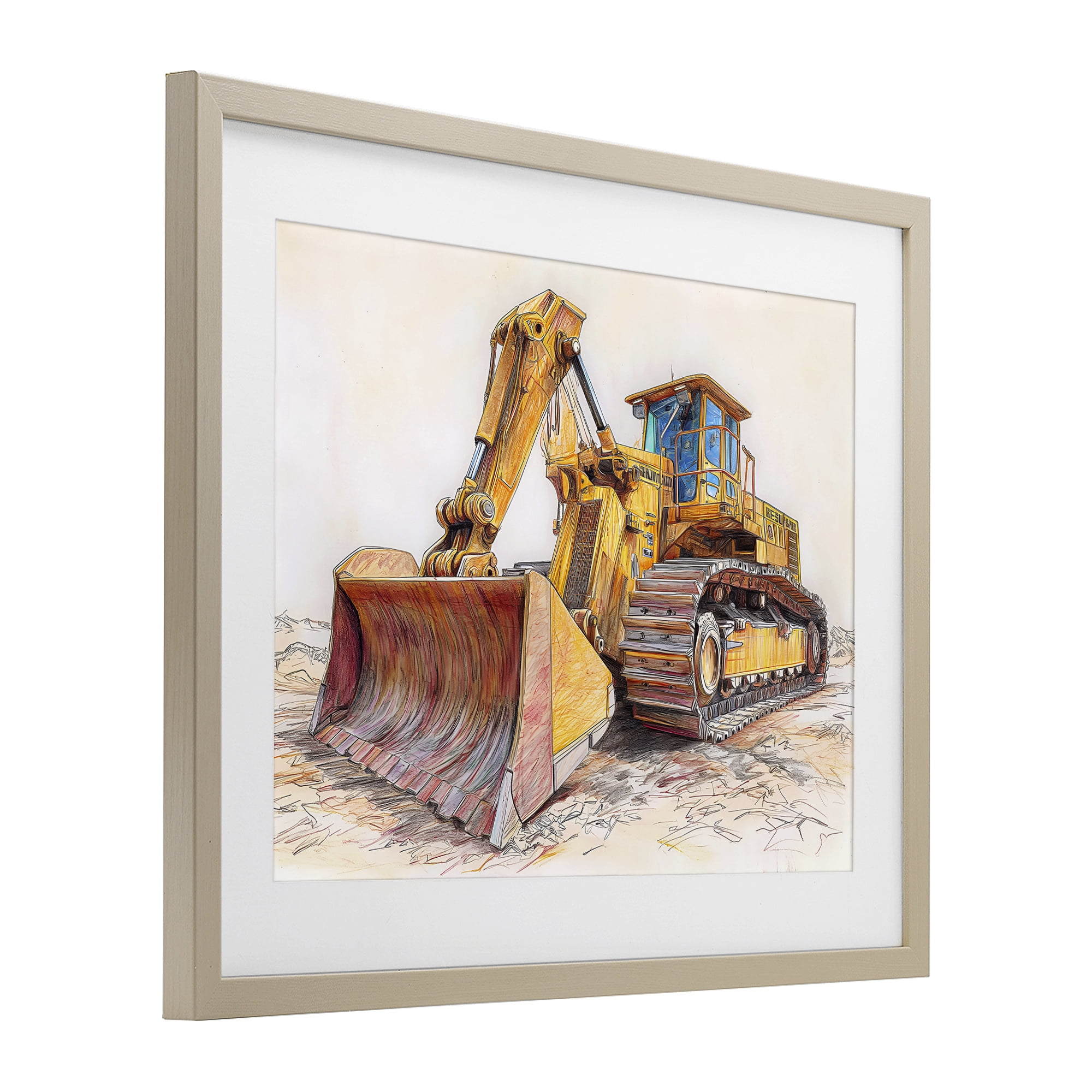 Stupell Industries Industrial Bulldozer Drawing Birch Framed Print Under Glass, design by Steve Hunziker