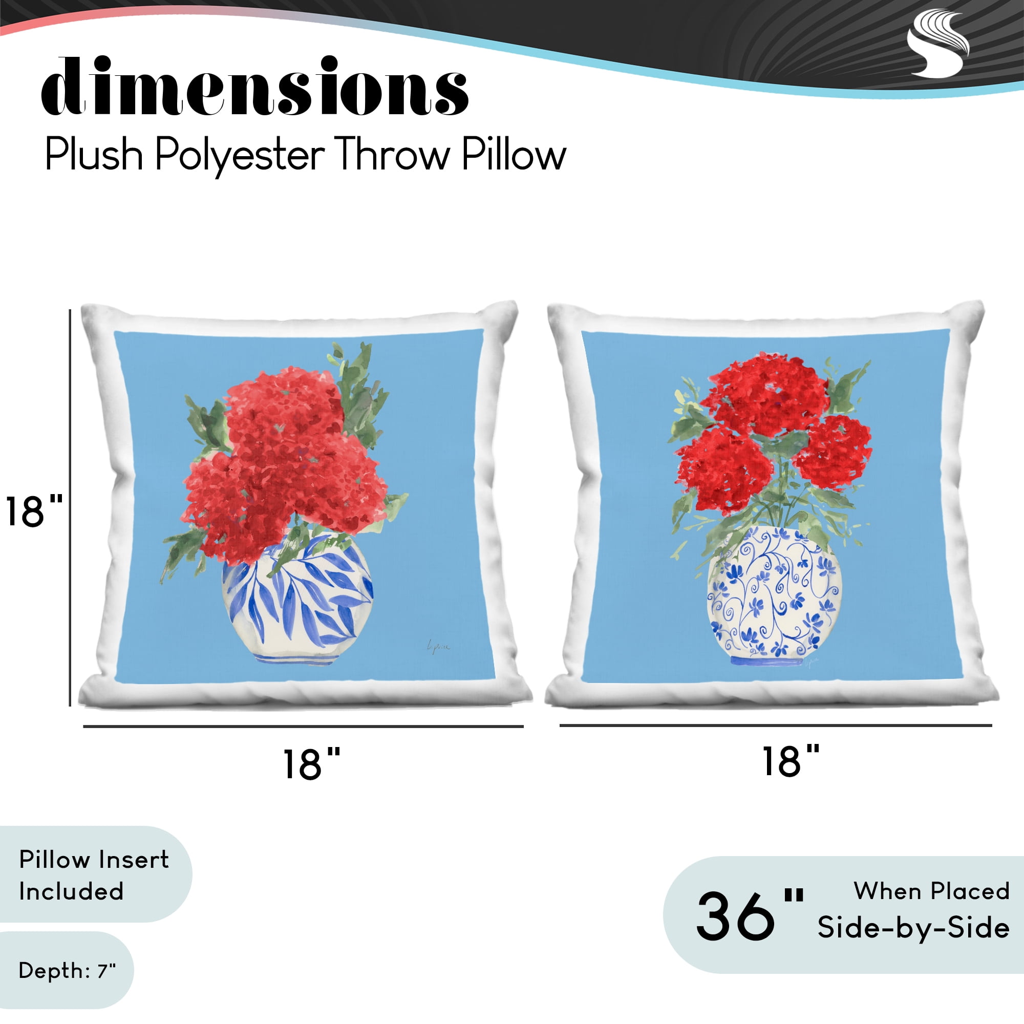 Stupell Industries Red & Blue Hydrangea Vases 2 Piece Decorative Printed Throw Pillow Set, design by Lucille Price