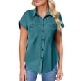 thumbnail image 1 of Breezora Unique Ladies Short Sleeve Shirt with a Detailed Buttoned Lapel and Functional Pleated Pocket Design Offering a Smart Casual Look for Work or Leisure S Size Blue, 1 of 9