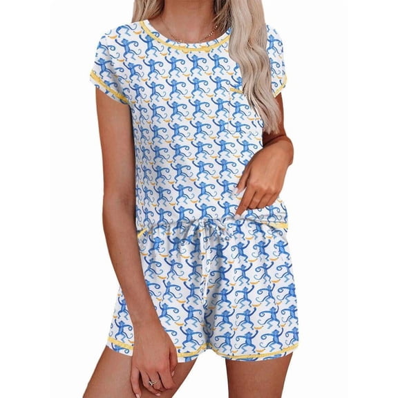 Ekouaer Pajama Set for Women Short Sleeve Tops and Shorts Set 2 Piece Pjs Classic Loungewear with Pockets