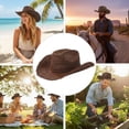thumbnail image 3 of Jiibva Raffia Straw Panama Cowboy Hat for Women Men Summer Wide Brim Sun Hat Outdoor Hand-crocheted Breathable Beach Caps, 3 of 7