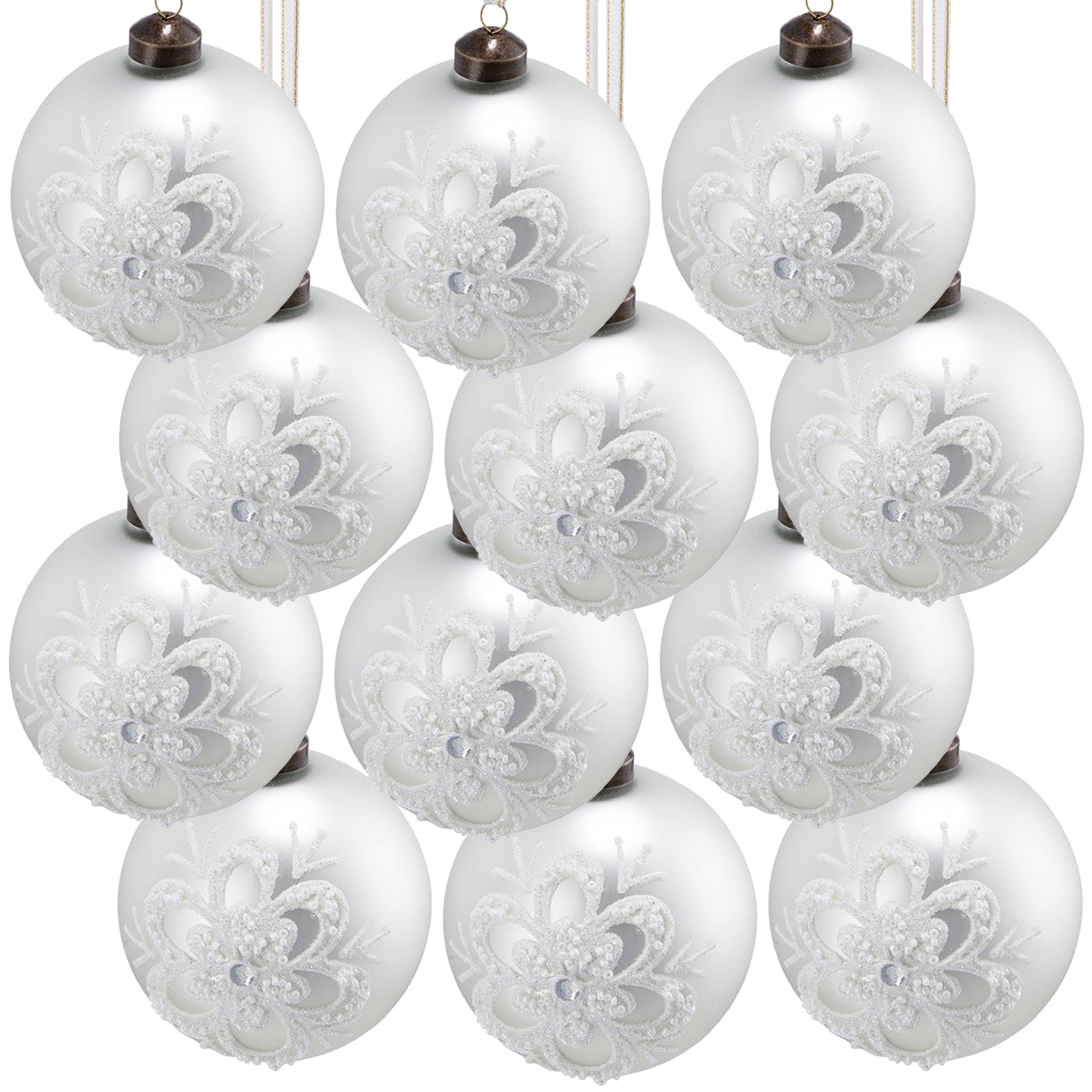 Set of 12 Glass Christmas Ball Ornaments with Glitter and Painting Design by Riccardo Tree Decor