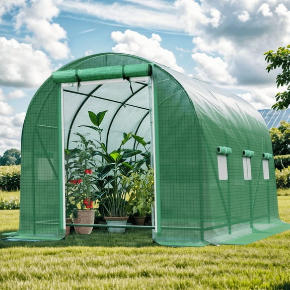 Gaildon Walk-in Greenhouse 10x7x7 FT Upgraded Green House with Dual Zippered Screen Doors & 6 Screen Windows Heavy Duty Plastic Plant Warm House with Reinforced Frame