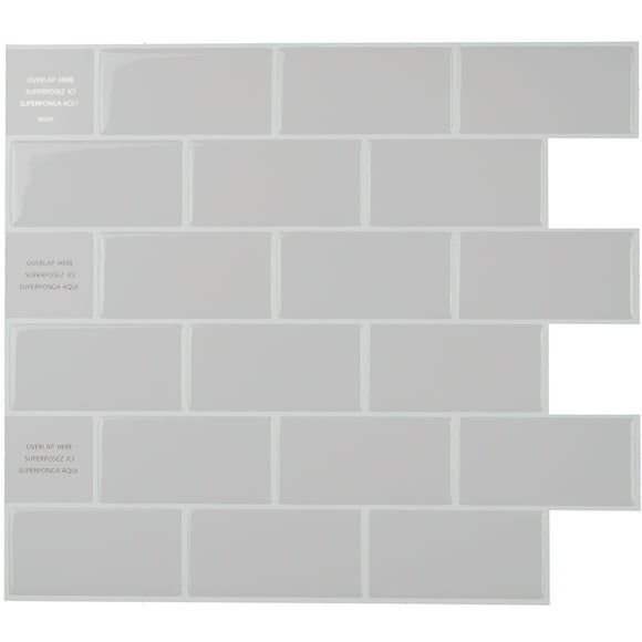 Smart Tiles Peel and Stick Backsplash Wall Tiles, Subway Grey, 10pcs, 10.95in x 9.7in