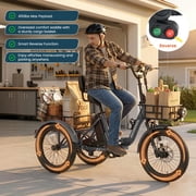 MOONCOOL TK2 Adult Electric Tricycle with Reverse, 48V 15Ah Removable Battery, Peak 1000W Motor, 20x3.0 Fat Tire, 60-Mile Range, 15.5 MPH