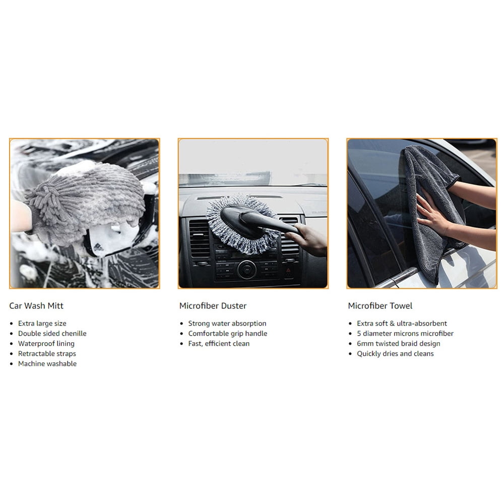 Car Washing Tool Wheel 10PCS Car Wash Cleaning Tools Kit Automobile Detailing Brush Dash Duster Brush Washing Mitt Towels Tire Hub Brush Wax Applicator Pad with Storage Bag for Interior Exterior