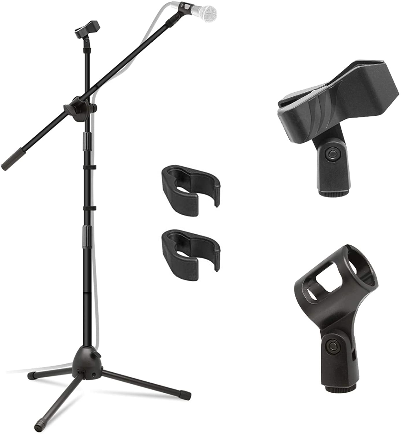 4 Pack Dual Microphone Stand Boom Arm Holder & Mic Clip Stage Studio Tripod MX 