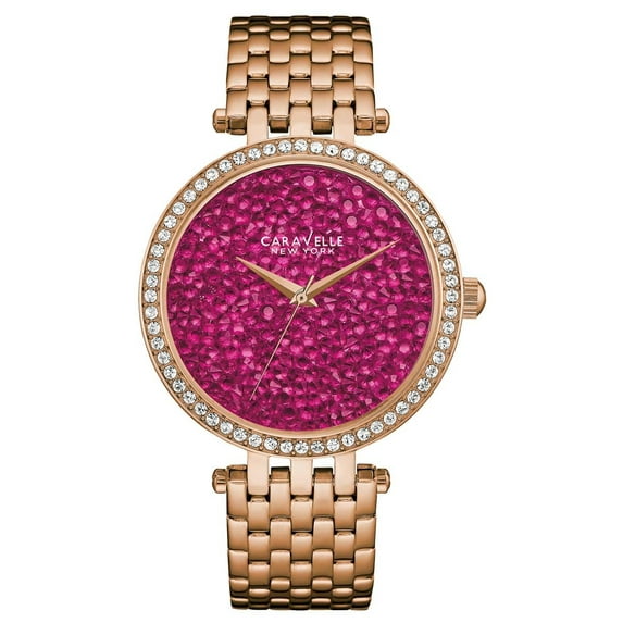 Caravelle 44L221 Women's Crystal Fashion Berry Rock Crystal Dial Rose Gold Steel Watch