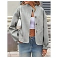 thumbnail image 5 of Women Casual Pea Coat Wool Short Jacket Fall Button Down Woolen Coat Crop Peacoat Gray L, 5 of 7