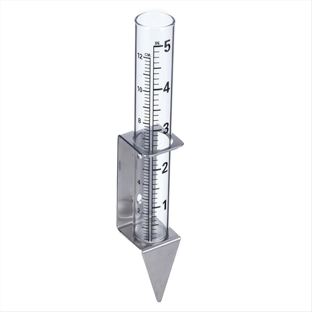 Pluviómetro Exterior de 5 Pulgadas de Capacidad con Tubo, Soporte de Acero Inoxidable 2 en 1: Medición de Lluvia Precisa para Jardín y Césped