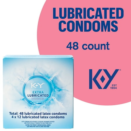 K-Y Extra Lubricated Latex Condoms, Discreetly Packaged With Extra Lubrication For Comfort & Smoothness, Natural Fit For Him & Ultra Thin, 48 Count