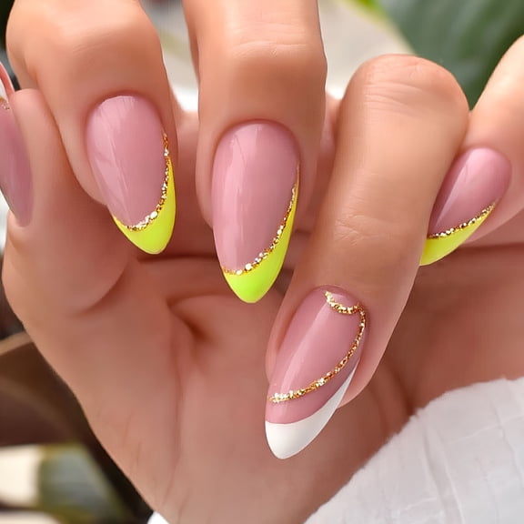 RAGUPEL Press on Nails Short-Press on Nails Almond-French Tip Press on Nails,Opaque Reusable Stick on Nails,Fake Nail with Glue in 12 Sizes-24 Nail Kit,Pink Press on Nails for Women