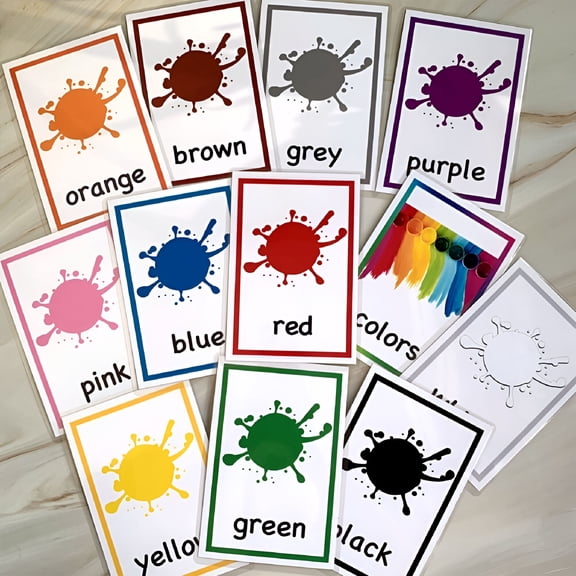 CCOCC Color Words Learning Flash Cards with English Letters,Multicolor,12 Count Pack