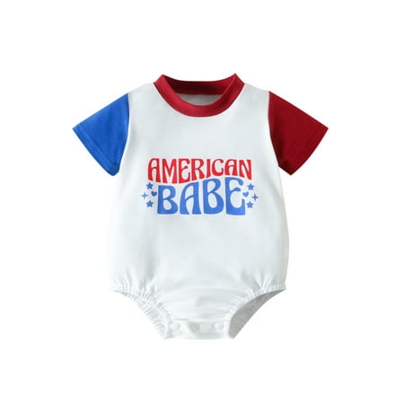 

4th of July Baby Summer Outfits Newborn Girl Boy USA BOY Bubble Romper Oversized Short Sleeve Bodysuit Clothes