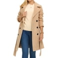 thumbnail image 2 of Trench Coat for Women - Double-Breasted Long Winter Faux Wool Coat Khaki S, 2 of 9