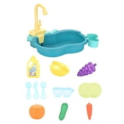 Kid Water Tap Play Sink Toys Playing Pretend Play with Playfood Kitchenware Blue