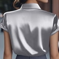 thumbnail image 5 of Oplxuo Lapel Satin Blouses for Women Summer V Neck Wrap Office Shirts Short Sleeve Dressy Business Casual Tops, 5 of 7