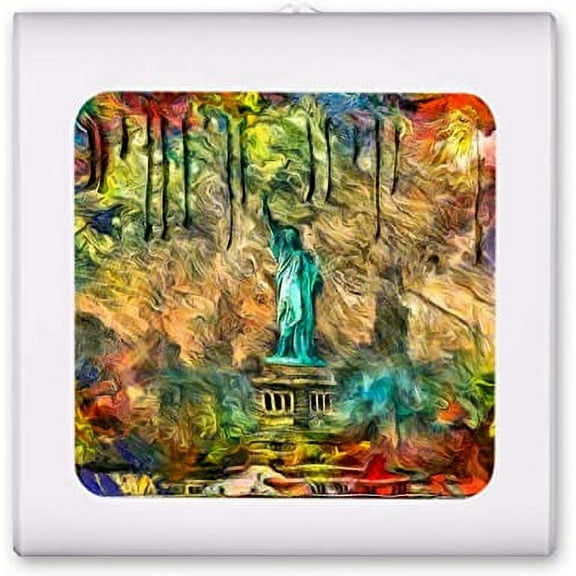 Plug in Dimmable LED Night Light with Dusk to Dawn Auto Sensor, Adjustable Brightness, Warm Light, Auto On/Off Nightlight for Bathroom, Hallway, Nursery, Bedrooms - Statue of Liberty Abstract