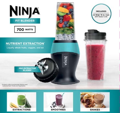 Ninja® Fit Personal Single-Serve Blender, Aqua, Two 16-oz. Cups, QB3000AQ