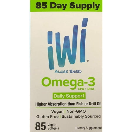 Plant Based Omega 3 - iWi Algae Based Omega-3 EPA+DHA Softgels, 85 Ct