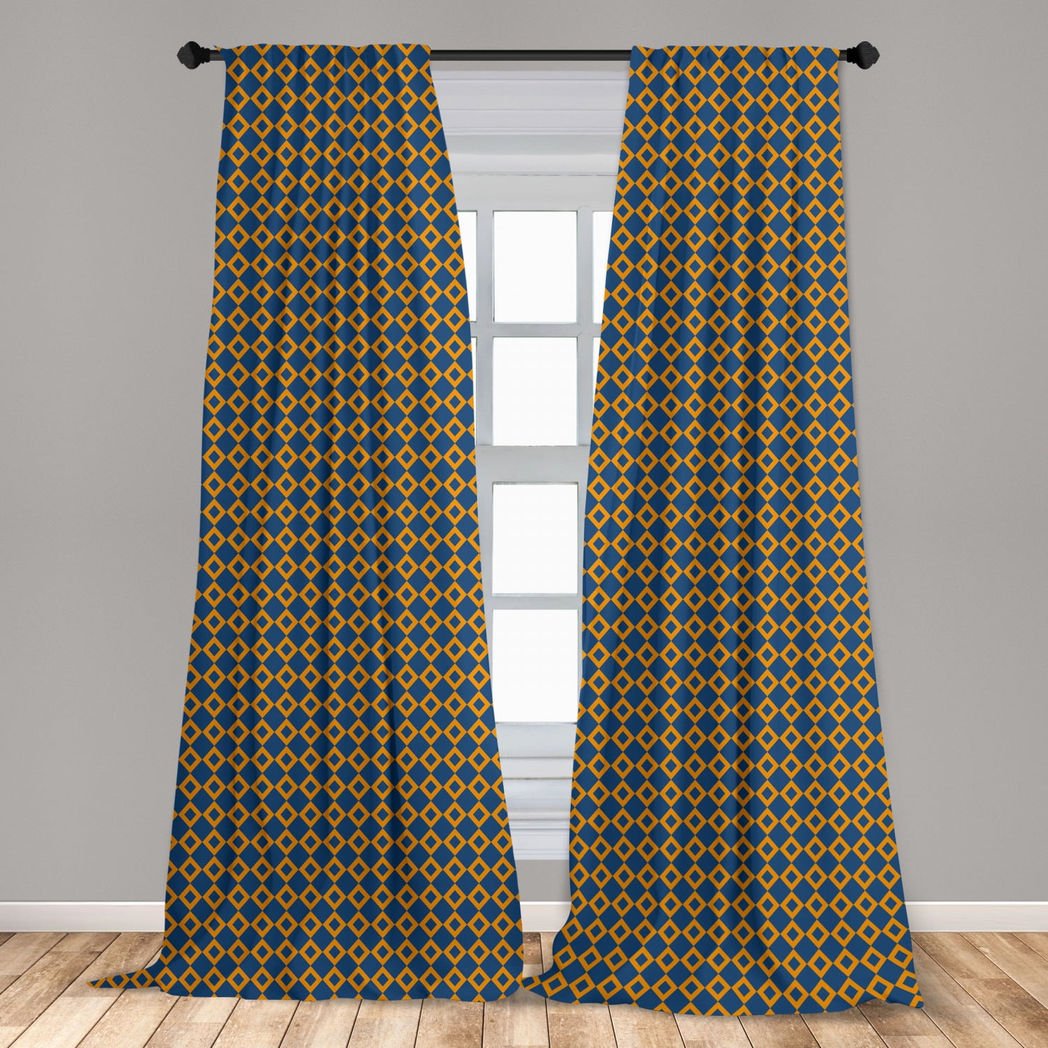 Vintage Curtains 2 Panels Set, Old Fashioned Classical Pattern with