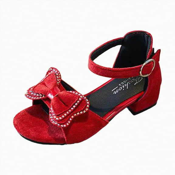 Hessimy Girl's Dress Shoes Mary Jane Glitter 1.5 in Low Heel Wedding Party Princess Shoes for Toddler/Little/Big Kids sandals schoolPainted leather shoes (Red,13.5)