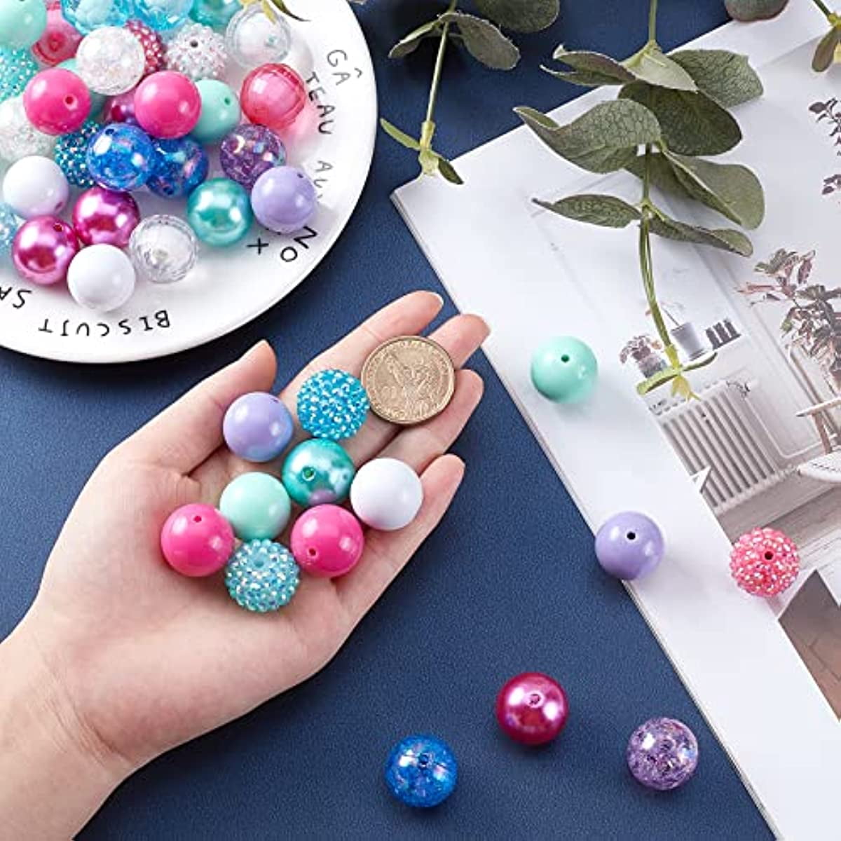 50pcs 20mm Bubblegum Beads Chunk Pen Beads Acrylic Focal Beads Large Loose  Beads Mixed Color Round Beads for Pen Wedding Garland Jewelry Bracelet  Necklace Bag Chain Making 