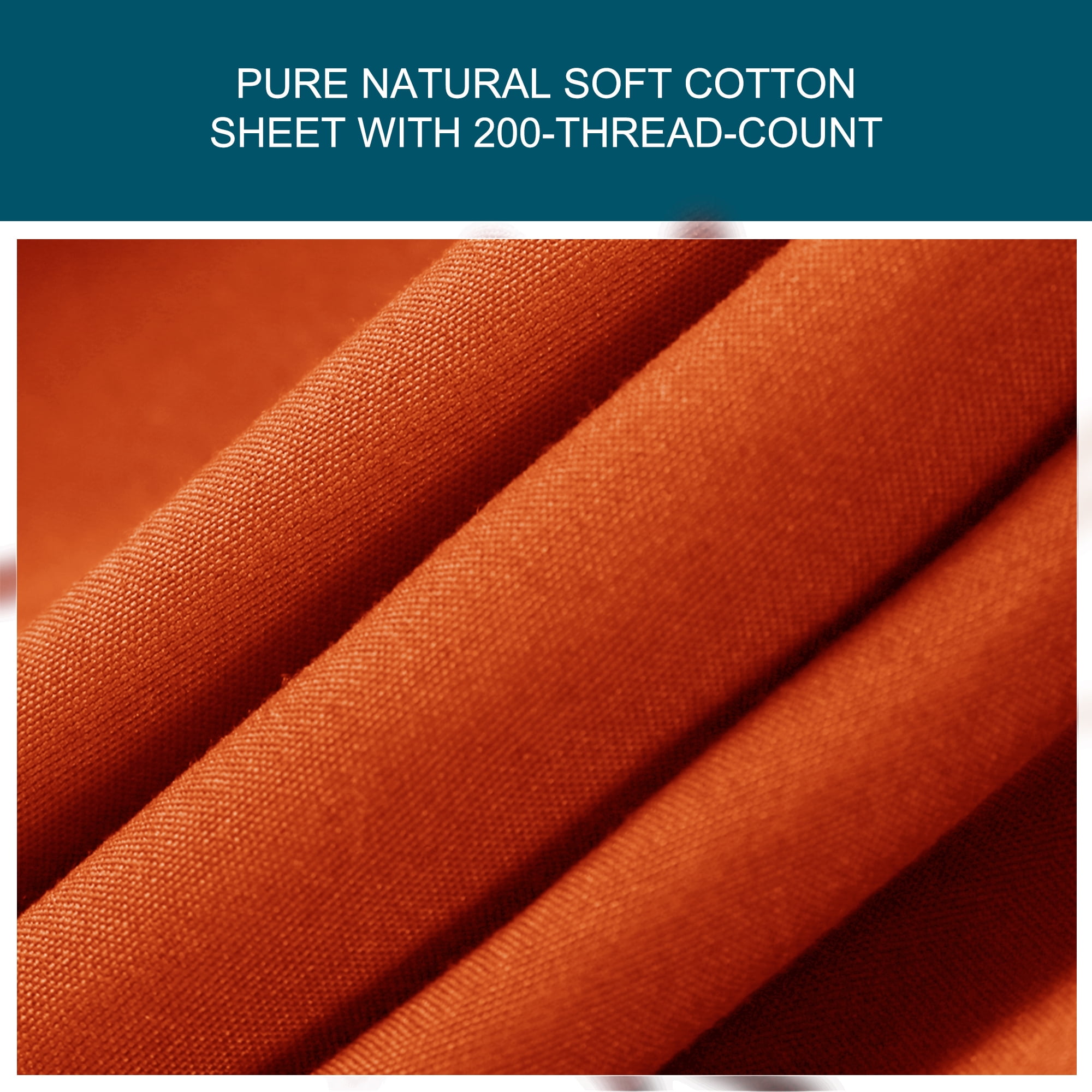 Unique Bargains 15" Deep Pocket Cotton Solid Fitted Sheet Orange Queen