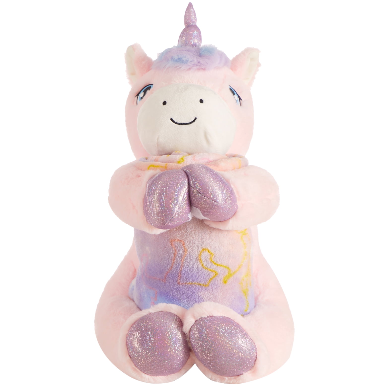 (2 pack) Your Zone 16 " Huggable Unicorn Pillow & 50" x 60" Throw Set, Pink