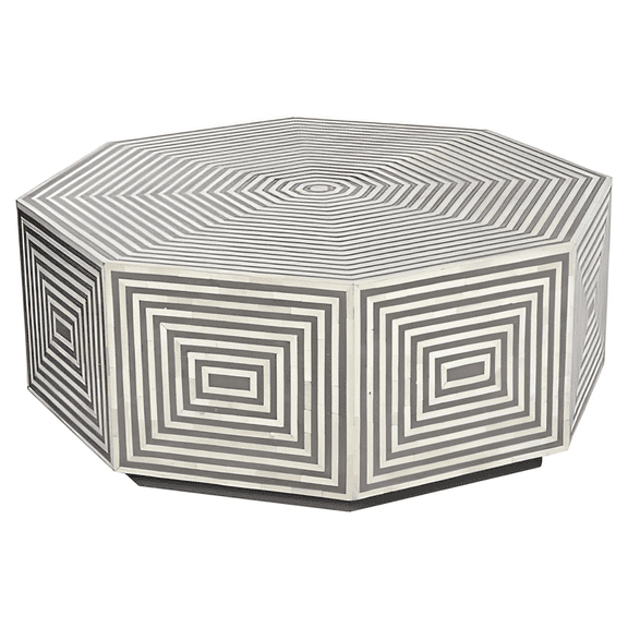 Bone Inlay Coffee Table – Octagonal Design with Concentric Squares and Diamond Illusions