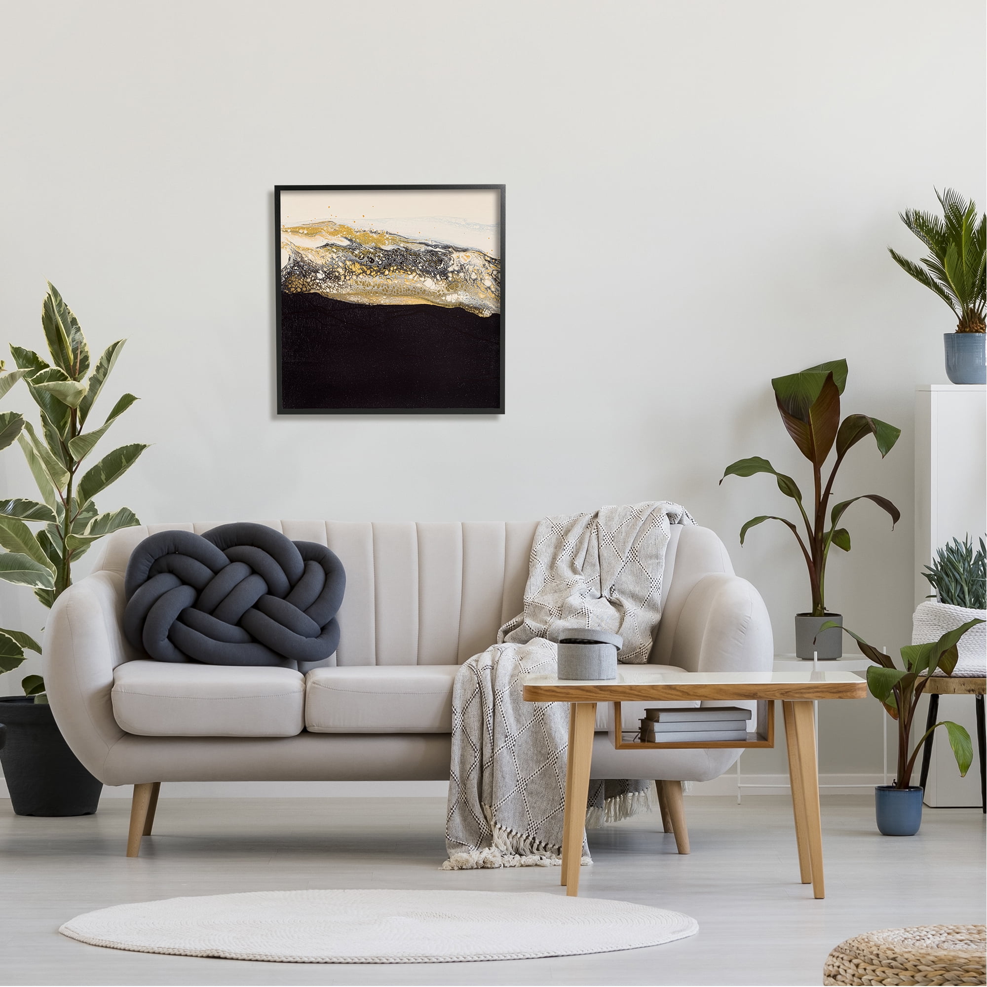 Stupell Industries Abstract Black & Glam Ripples Abstract Painting Black Framed Art Print Wall Art, 24 x 24