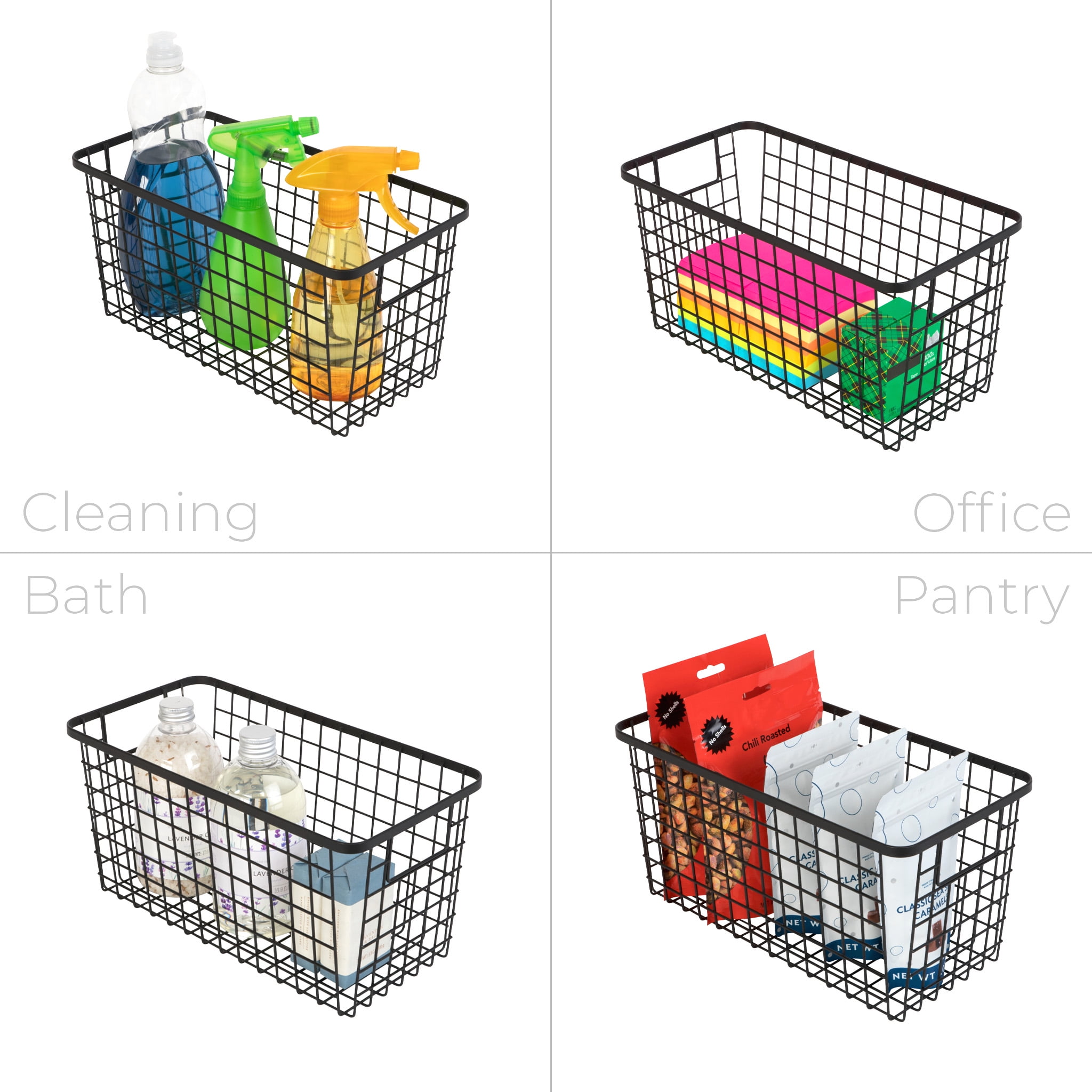 Smart Design Nestable Basket Set - 6 x 6 x 12 inch - Set of 4 - Black