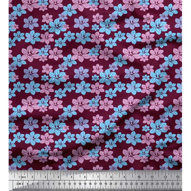 Soimoi Modal Satin Fabric Artistic Floral Printed Fabric 1 Yard 42 Inch Wide