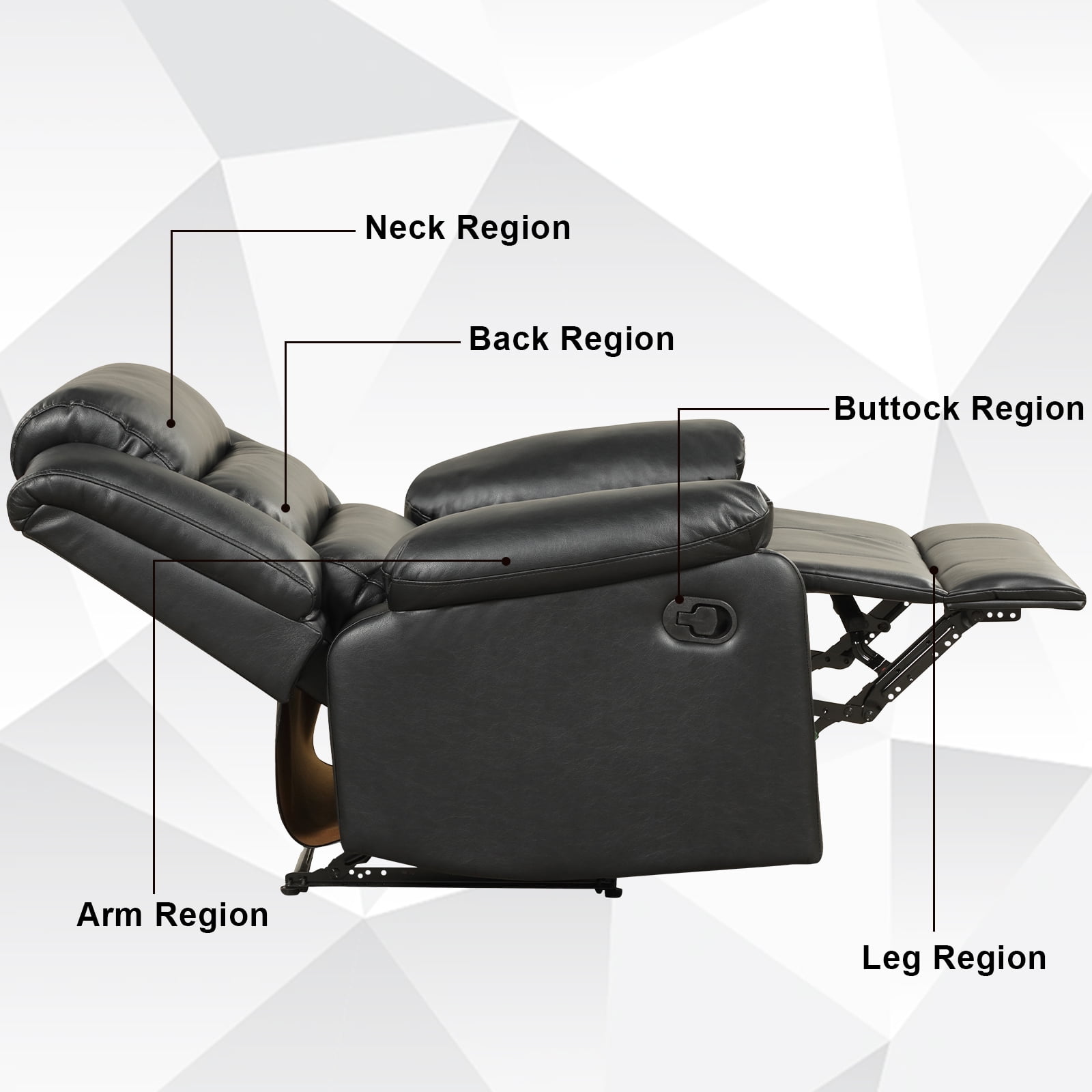 Bonzy Home Recliner Comfortable Arms and Back Faux Leather Reclining Chair Sofa for Living Room Bedroom, Black