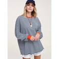 thumbnail image 4 of Camiseta de Larga Extragrande para Mujer, Túnica A Rayas con Bloques de Color, Sudadera Holgada de Otoño con Cuello Redondo Naranja y Rojo S, 4 of 8