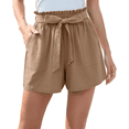 thumbnail image 2 of Women Casual Shorts Bowknot Tie Waist Summer Shorts with Pockets Khaki XL, 2 of 7