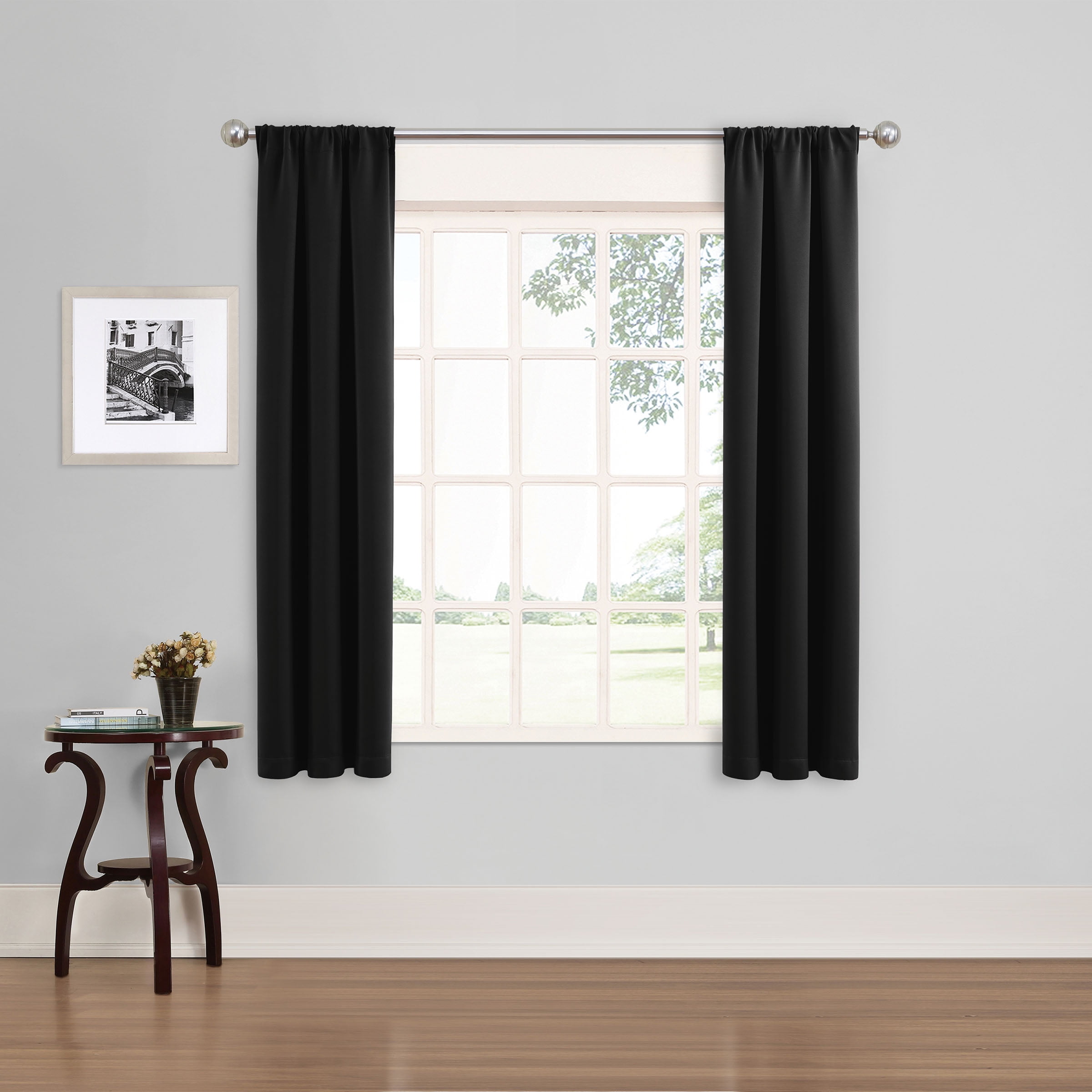(3 pack) Eclipse Phoenix Solid Blackout Curtains, 63 Inch Long, Set of 2, Black, 37" W x 63" L