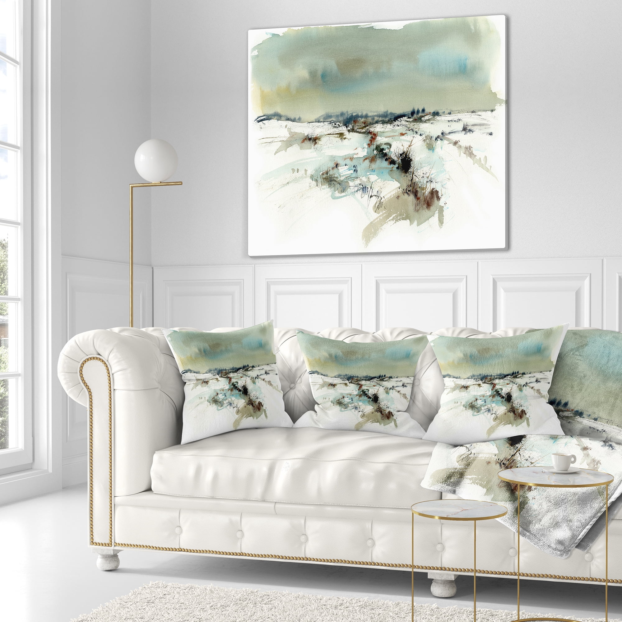Designart Snowy Landscape Watercolor - Landscape Painting Throw Pillow - 16x16