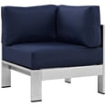 thumbnail image 1 of Modway Shore Fauteuil d'Angle de Patio Extérieur en Aluminium et Tissu, Argent/bleu Marine, 1 of 4
