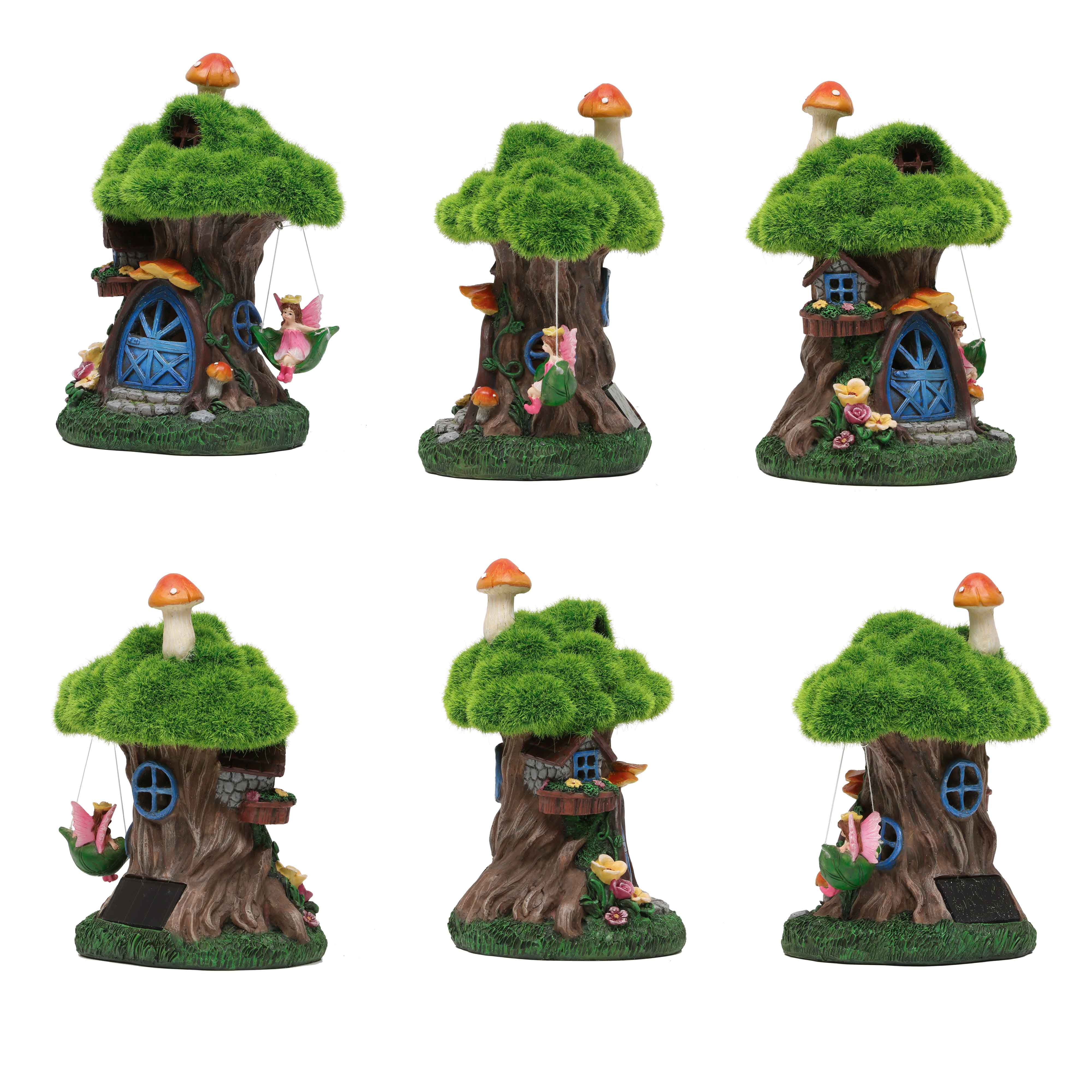 Teresa's Collections 7.7 Flocked Fairy House Garden Statues with Solar  Lights, Resin Moss Outdoor Cottage Figurines with Fairy, Treehouse Lawn  Ornaments for Patio Yard Decor, 5.7 in x 4.5 in x 7.7
