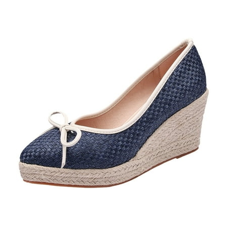 

SEMIMAY Wedge Platform Espadrilles Single Women High Heel Bow Fisherman Women Pointed Shose Of Women