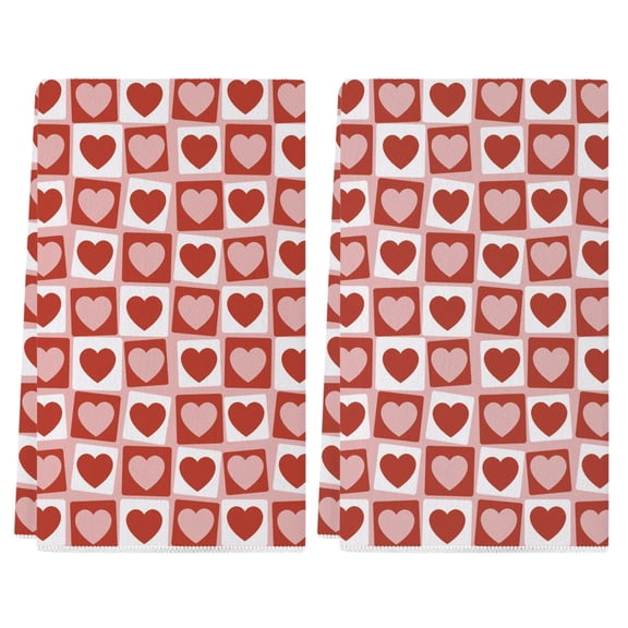 YIBAGA Valentines Day Kitchen Towels Set of 2, Pink Red Heart Dish Towels, Dishcloth Decorations, 18x26 inch, Polyester