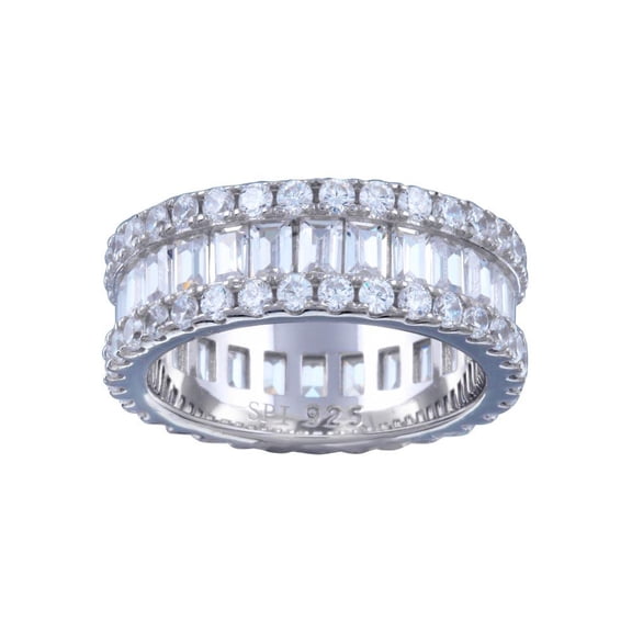 Rhodium Plated 925 Sterling Silver Baguette Band Border Ring White CZ Jewelry Female Size 8