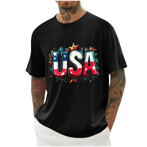 Taqqpue 4th of July Shirts for Men American Flag Patriotic T-Shirt Independence Day Graphic Short Sleeve Tee Tops Plus Size M-4XL